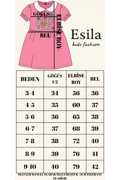ESİLA KİDS Kız Çocuk Bebe Yaka Kısa Kollu Elbise -şık Ve Rahat Günlük Elbise 3-10 yaş - Resim 8