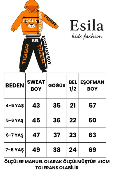 ESİLA KİDS Erkek Çocuk Takım Tiger Baskılı Pamuklu Uzun Kollu Örme Kapüşonlu Eşofman Takım 3-8 Yaş - Resim 5
