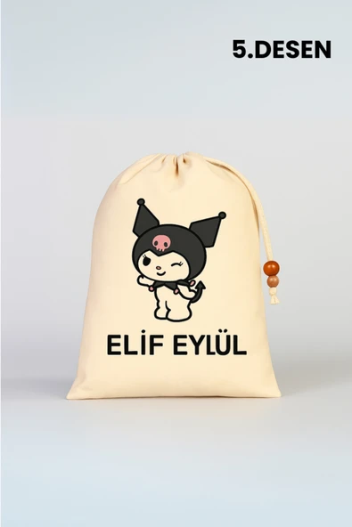 ESİLA KİDS Kız çocuk Kıyafet Kesesi Çocuklara Özel İsim Yazılı Baskılı İp Kapamalı kişileştirilebilir 30x40 Cm - Resim 6