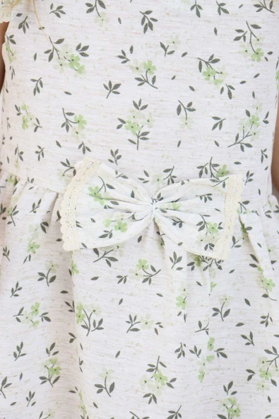 ESİLA KİDS Kız Çocuk Elbise Bayramlık Elbise Çiçek Desenli Fiyonk Detaylı Büzgülü Kollu 3-6 Yaş - Resim 4