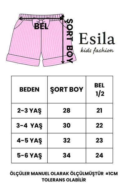 ESİLA KİDS Kız Çocuk Yazlık Şort Çizgili Fiyonklu Rahat Kesim Pamuklu Double Paçalı Bermuda Şort 3-6 yaş - Resim 12