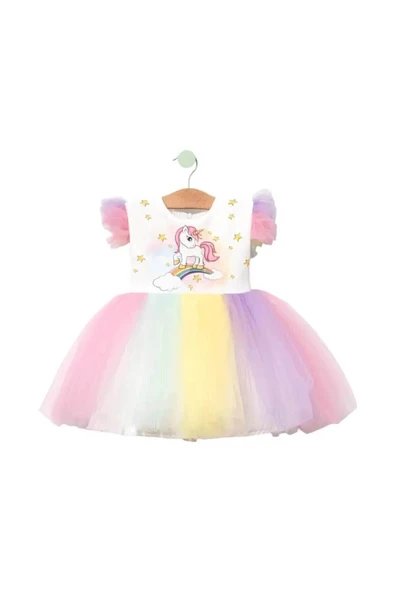 ESİLA KİDS Kız Çocuk Unicorn Elbise Tüllü Elbise Rengarenk Doğum Günü Ve Parti Elbisesi 1-9 Yaş - Resim 5