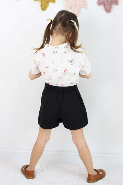 ESİLA KİDS Kız Çocuk Etekli Şortlu Takım Bayramlık Çiçek Desenli Gömlek 3-6 Yaş - 2