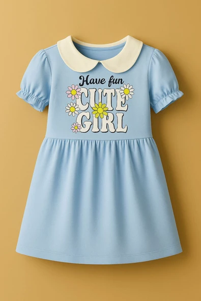 ESİLA KİDS Kız Çocuk Bebe Yaka Kısa Kollu Elbise -şık Ve Rahat Günlük Elbise 3-10 yaş - Resim 6