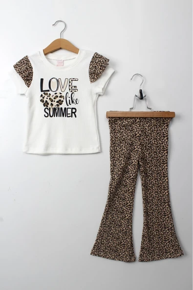 ESİLA KİDS Kız Çocuk Leopar Desenli Yazlık Ikili Takım Kısa Kollu Tişört Ve Tayt - Resim 8