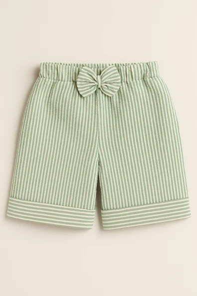 ESİLA KİDS Kız Çocuk Yazlık Şort Çizgili Fiyonklu Rahat Kesim Pamuklu Double Paçalı Bermuda Şort 3-6 yaş - Resim 3