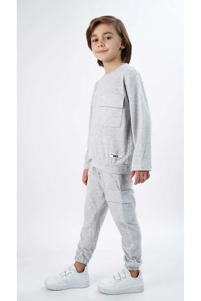 ESİLA KİDS Erkek Çocuk Takım Kargo Cepli Pamuklu Uzun Kolu Örme Eşofman Takım 3-8 Yaş - Resim 5