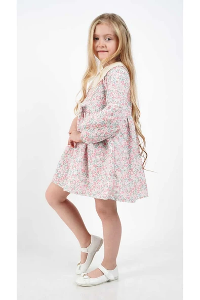 ESİLA KİDS Kız Çocuk Elbise Uzun Kollu Mevsimlik Çiçek Desenli Bebe Yaka Elbise 3-7 YAŞ ürün görseli