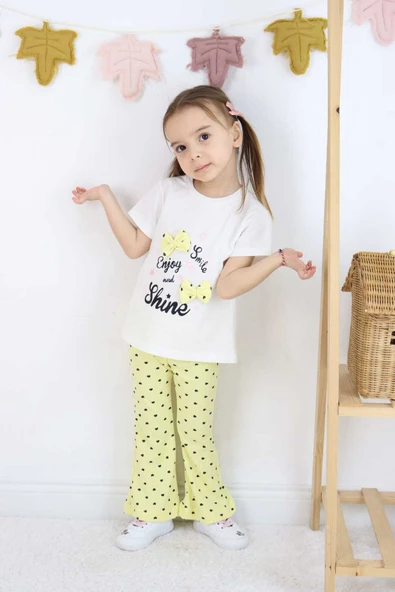 ESİLA KİDS Kız çocuk kalp baskılı taytlı üstü baskılı fiyonk detaylı alt üst takım - Resim 8