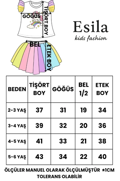 ESİLA KİDS Kız Çocuk Takım Taçlı Unicorn Temalı Tül Detaylı Parti Takımı 2-7 YAŞ - Resim 2