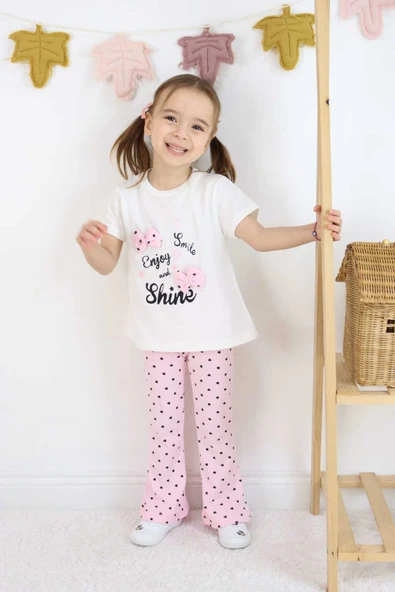 ESİLA KİDS Kız çocuk kalp baskılı taytlı üstü baskılı fiyonk detaylı alt üst takım - Resim 3