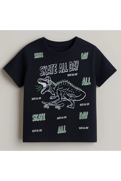 ESİLA KİDS Dinozor Desenli Kısa Kollu Pamuklu Erkek Çocuk Tişört - Resim 4