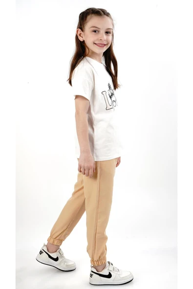 ESİLA KİDS Kız Çocuk Eşofman Takımı Penye Kısa Kollu Baskılı Üst Ve Cepli Lastikli Paça Alt 10-13 Yaş - Resim 5