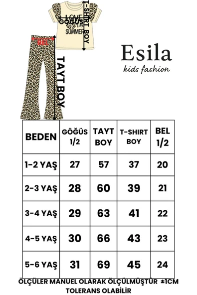 ESİLA KİDS Kız Çocuk Leopar Desenli Yazlık Ikili Takım Kısa Kollu Tişört Ve Tayt - Resim 3