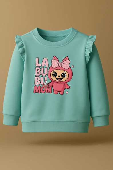 ESİLA KİDS Kız Çocuk Takım Pembe Labubu Baskılı Fırfırlı Sweatshirt ve Eşofman Altı Takım 5-8 yaş - Resim 5