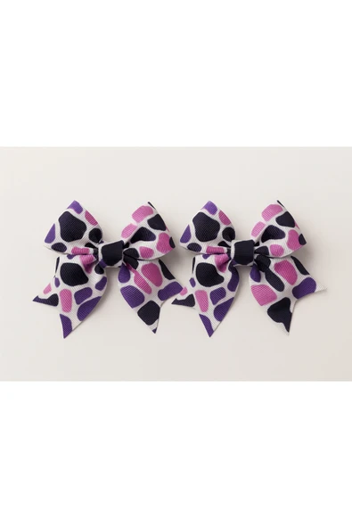 ESİLA KİDS "Kız Çocuk Toka Leopar Desenli Fiyonk Model 2’li Set, Renkli Saç Aksesuarı" - 2