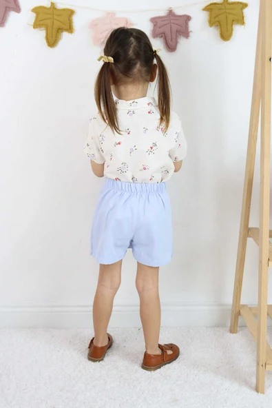 ESİLA KİDS Kız Çocuk Etekli Şortlu Takım Bayramlık Çiçek Desenli Gömlek 3-6 Yaş - 5