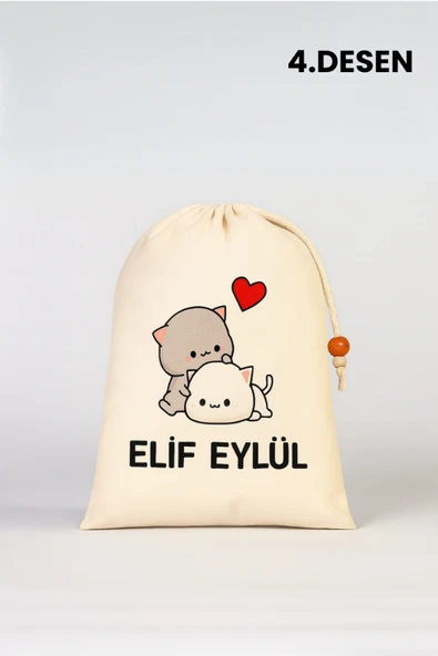ESİLA KİDS Kız çocuk Kıyafet Kesesi Çocuklara Özel İsim Yazılı Baskılı İp Kapamalı kişileştirilebilir 30x40 Cm - Resim 5