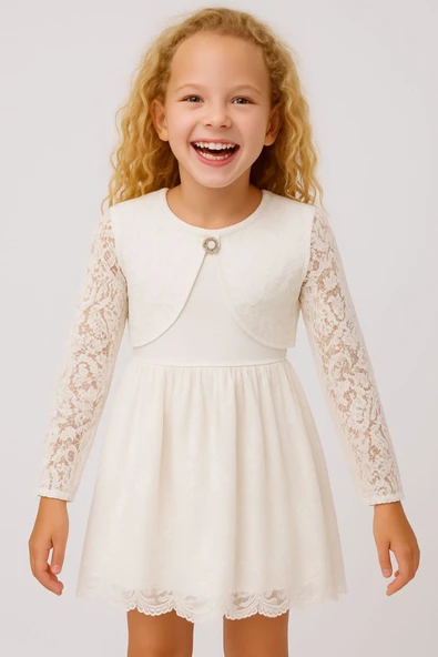 ESİLA KİDS Kız Çocuk Dantel Bolero Kız Çocuk Bolero Özel Gün Kız Çocuk Ceket Modeli 1-11 Yaş - Resim 2