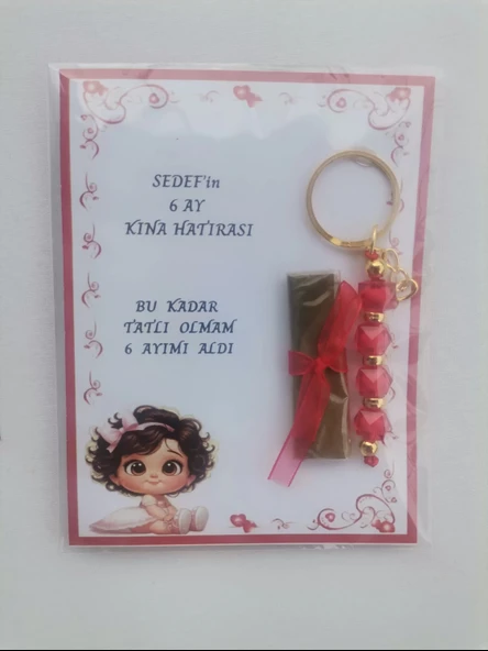 100 Adet Kişiye Özel 6 Ay Kına Hatırası Kırmızı Anahtarlık ve Paketlenmiş Kına Dağıtmalık Hediyelik - Resim 3