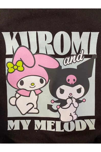 ESİLA KİDS Kız Çocuk Takım Kuromi Baskılı Siyah Tişört 2Li Tayt Takım Yazlık Günlük Kombin 3-7 yaş - Resim 2