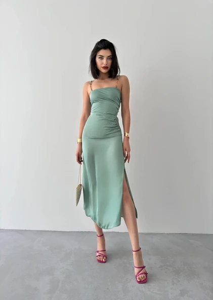 Oxpo Yırtmaç Detaylı Elbise - Resim 3