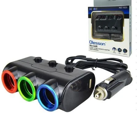 Olesson 1523 12-24V Çift Usb Girişli 120W 80cm Kablolu 3 Lü Araç Çakmak Çoklayıcı Çakmaklık Çoğaltıcı ürün görseli