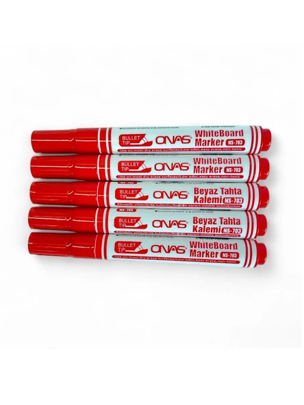 Mikro NS-703 Yuvarlak Uç Beyaz Yazı Tahta Kalemi Kırmızı 5 lı Set - 3