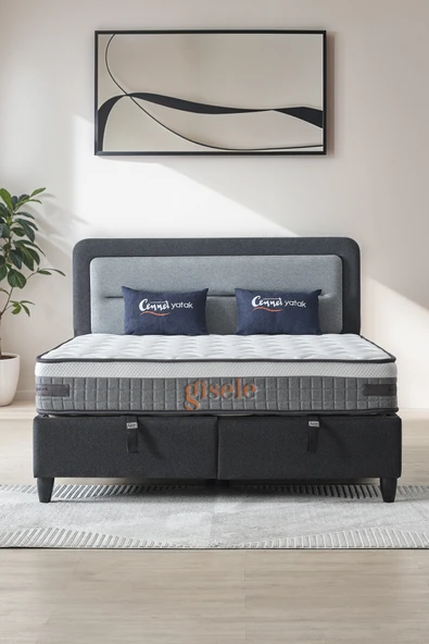Cennet Yatak Gisele Modeli Full Ortopedik Çift Kişilik Pedli Yataklı Baza ve Başlık Takımı 3 lü Set - 1