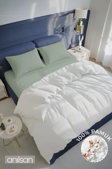 Düz Mint Yeşili Çift Kişilik Çarşaf Seti %100 Pamuk, 63tel (Çarşaf+Yastık Kılıfı)