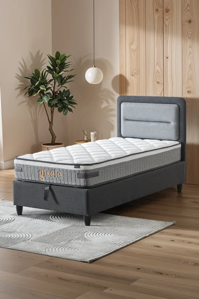 Cennet Yatak Gisele Tek Kişilik Sandıklı Baza + Full Ortopedik Antibakteriyel Pedli Yatak + Başlık  3 lü Set - 3
