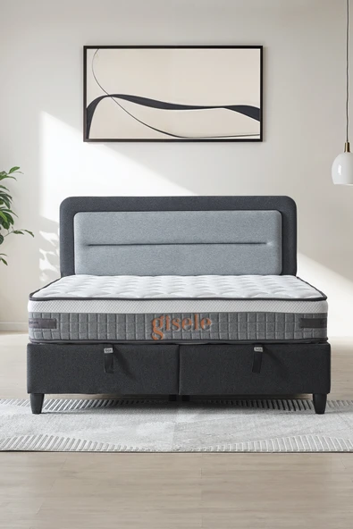 Cennet Yatak Gisele Modeli Full Ortopedik Çift Kişilik Pedli Yataklı Baza ve Başlık Takımı 3 lü Set - 2
