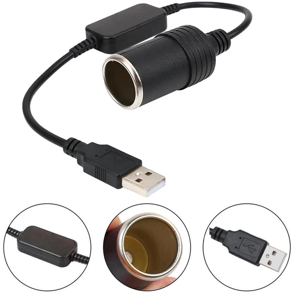 Usb 2.0 5 Volt - 2 Amper To 12 Volt - 0.8 Amper Araç Çakmak Fi̇şi̇ Di̇şi̇ Çevi̇ri̇ci̇ - 3