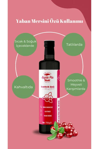 Applepiefoods Kızılcık Özü Doğal Koruyucusuz 700 gr ( Analizli ) , Soğuk Sıkım , Cranberry Extract - 4