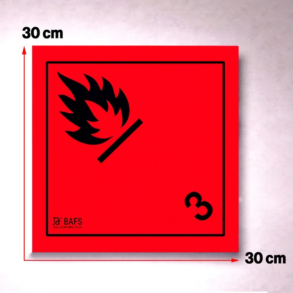 ADR Uyumlu 30x30 Cm Düz ATEŞ 3 Reflektörlü Uyarı Levhası Tehlikeli Madde Taşıma Güvenlik Plakası - Resim 3
