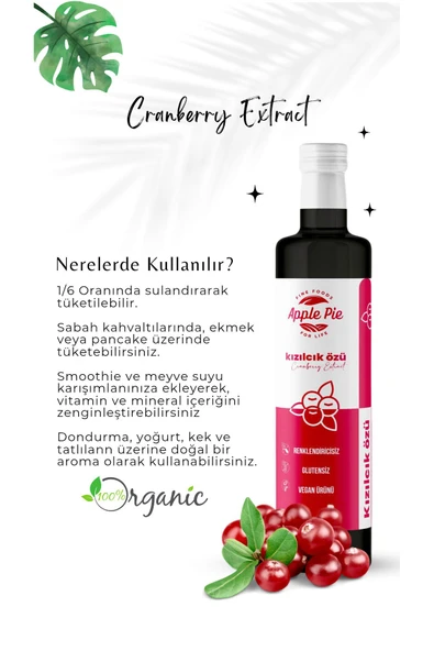 Applepiefoods Kızılcık Özü Doğal Koruyucusuz 700 gr ( Analizli ) , Soğuk Sıkım , Cranberry Extract - 2
