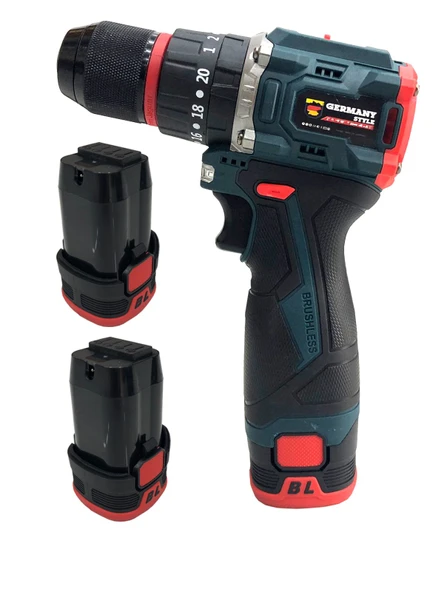 Germany Style 8014 Kömürsüz Darbeli Şarjlı Matkap Lion Armut Batarya Metal Şanzıman Çift Akülü Vidalama Setli - 2