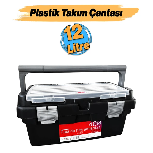 Plastik Açma Kapatmalı 12'' 12 Litre Organizer Bölmeli Taşınabilir Kulplu Takım Çantası Alet Çanta - 2