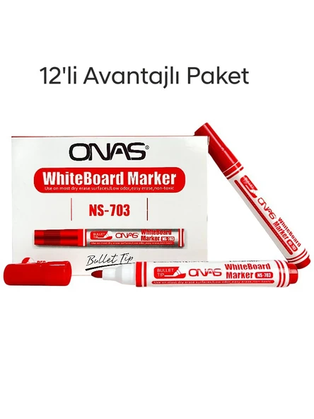 Mikro NS-703 Yuvarlak Uç Beyaz Yazı Tahta Kalemi Kırmızı 5 lı Set