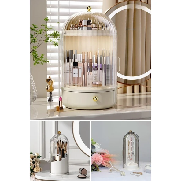 Piev House By House 360 Glow Vitrin Şeffaf Fırçalık Ve Şeffaf Mücevherat Üçlü Set