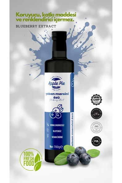 Applepiefoods Yaban Mersini Özü 700 gr , Doğal , Katkısız ( Analizli ) , Soğuk Sıkım , Blueberry Extract - Resim 5
