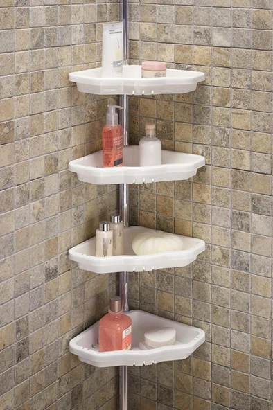 Prima Nova Banyo Köşe Rafı Paslanmayan Aluminyum Borulu Aluminyum Beyaz Teşhir