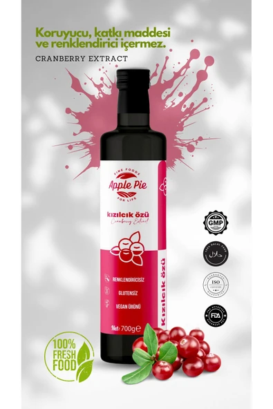 Applepiefoods Kızılcık Özü Doğal Koruyucusuz 700 gr ( Analizli ) , Soğuk Sıkım , Cranberry Extract - 3