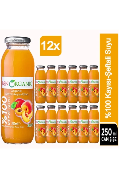 Benorganic Organik Şeftali Kayısı Elma Suyu 12x250ml - Resim 2