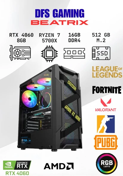 DFS Gaming BEATRIX RYZEN 7 5700X-A520M-RTX 4060 8GB-16GB RAM-512GB M.2 SSD-OYUNCU BİLGİSAYARI ürün görseli