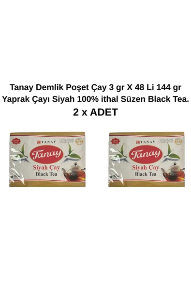 Tanay Demlik Poşet Çay 3 gr X 48 Li 144 gr Yaprak Çayı Siyah 100% İthal Süzen Black Tea. X 2 ADET - 2