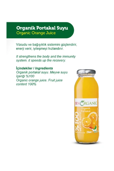 Benorganic BEN ORGANİC PORTAKAL SUYU 250 ML - 3'LÜ - Resim 2