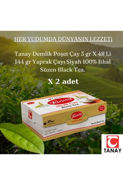 Tanay Demlik Poşet Çay 3 gr X 48 Li 144 gr Yaprak Çayı Siyah 100% İthal Süzen Black Tea. X 2 ADET - 1