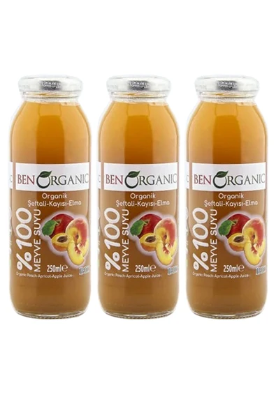 Benorganic BEN ORGANİC KAYISI & ŞEFTALİ & ELMA SUYU 250 ML - 3'LÜ - Resim 2
