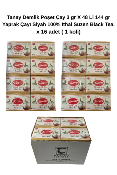 Tanay Demlik Poşet Çay 3 gr X 48 Li 144 gr Yaprak Çayı Siyah 100% İthal Süzen Black Tea. X 16 ADET - 2